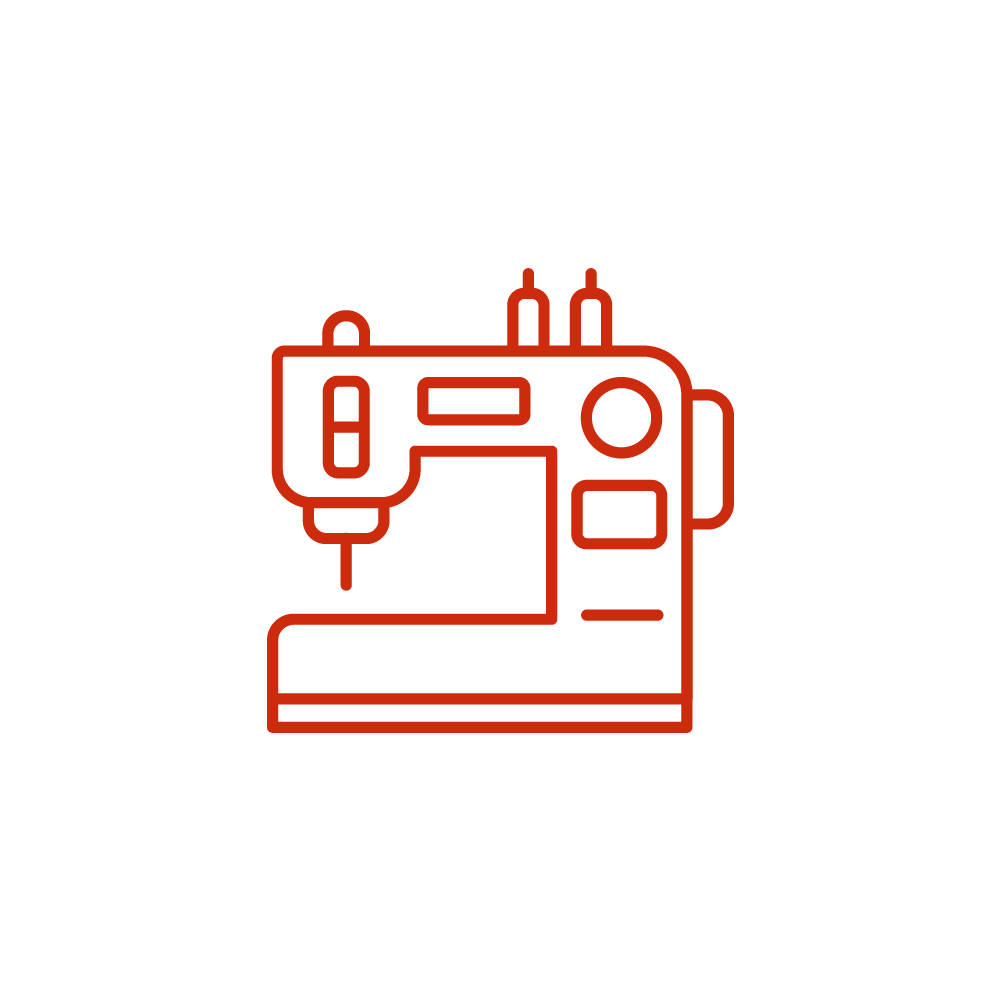 Icon of sewing machine symbolizing ethical manufacturing of sustainable t-shirts and organic t-shirts by 2512 – Pacchis Barah.