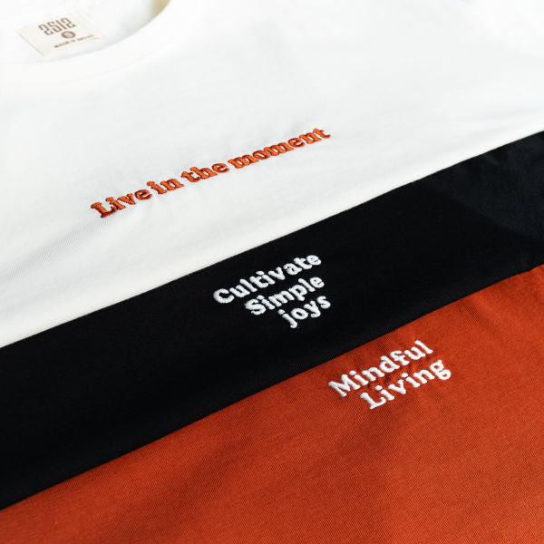 2512 Pacchis Barah organic cotton t-shirts with mindful living embroidery – sustainable t-shirts and eco friendly t-shirts designed for conscious fashion lovers.